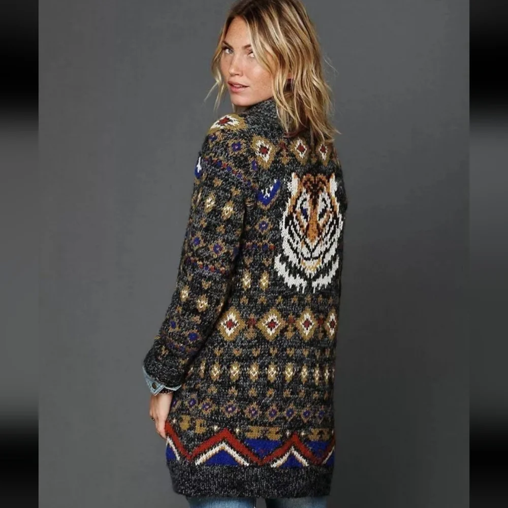 Free People Mascot Tiger Cardigan Size Small Wool Blend Button Front